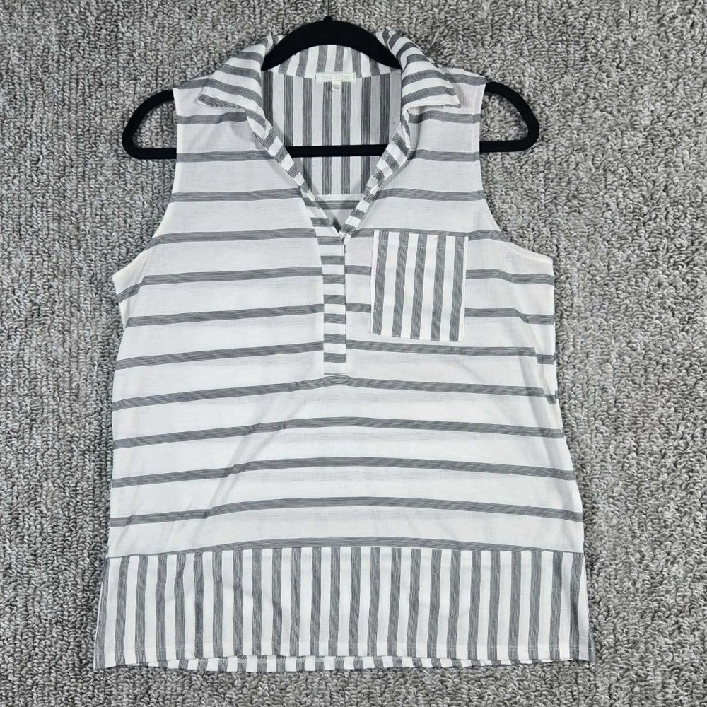Ava James Sleeveless Top White Gray Striped Coastal Womens Medium